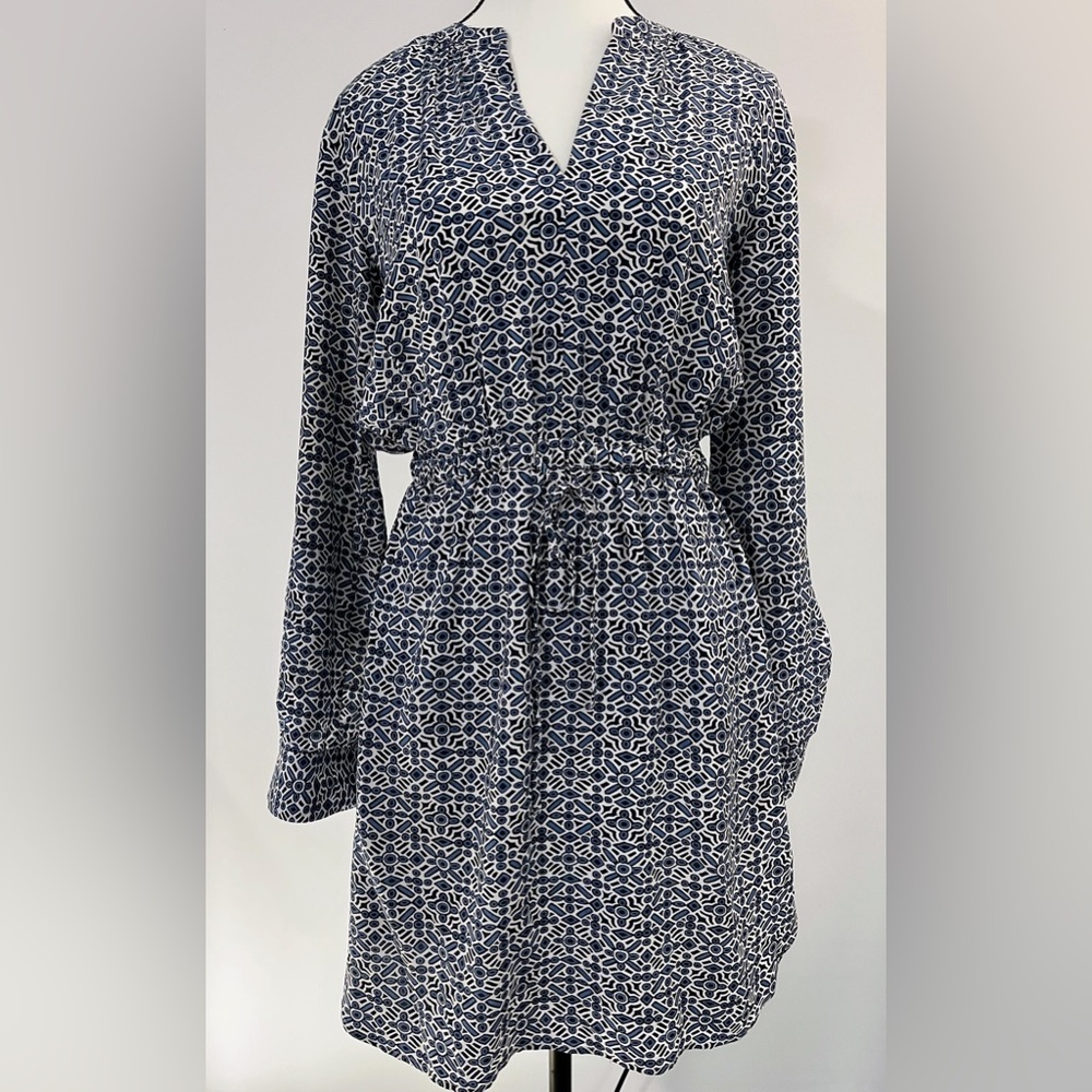 LOFT Blue & White Casual Long Tab-Sleeved Shirt-Dress | S